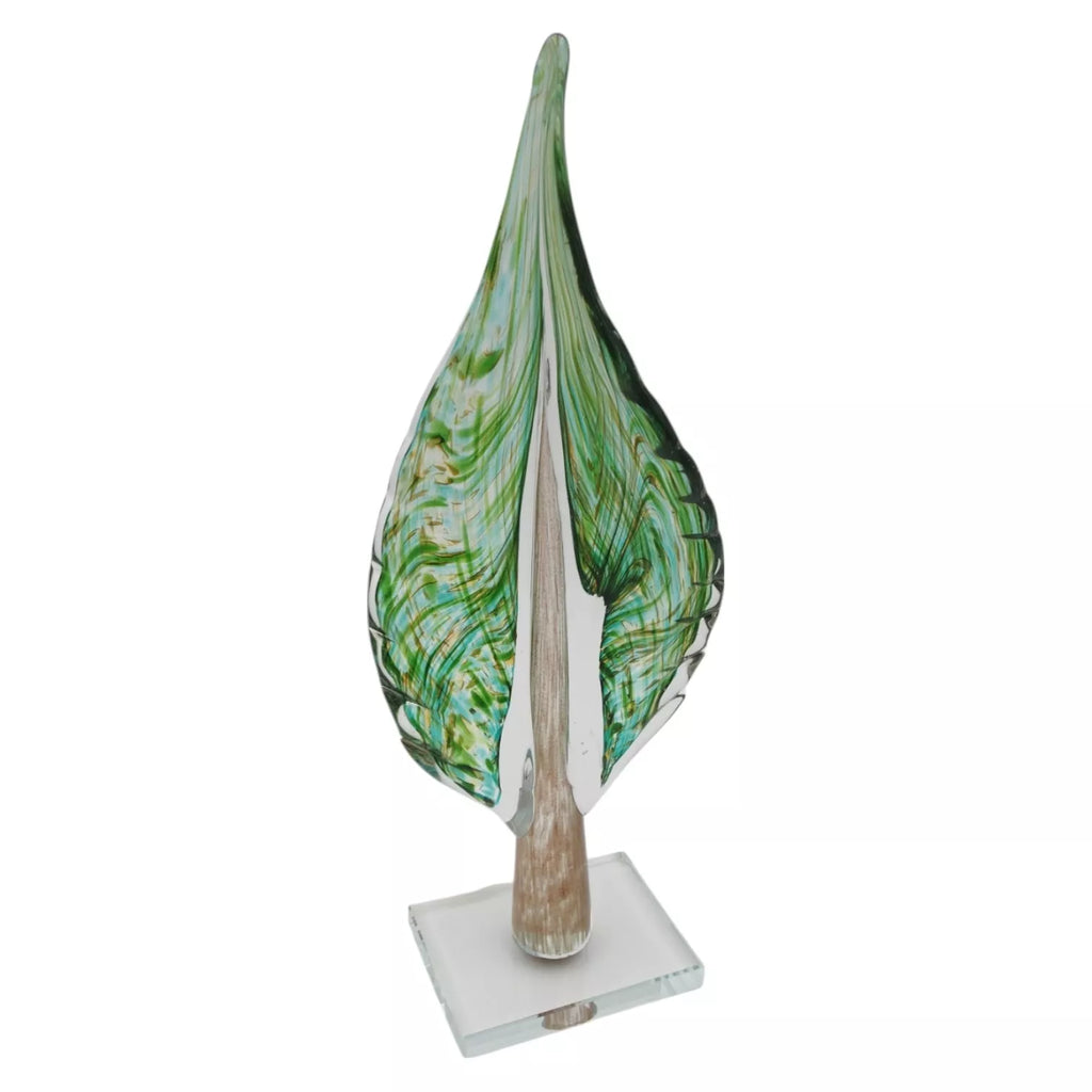Stiklinė dekoracija „Lapas“, 12×7×32.5 cm Žalias